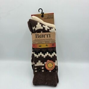 BORN Men Socks Long Lasting Durable WOOL Blend Thermal Full Cushion - Brown